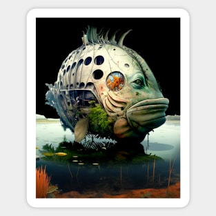 The Armored Angler: The Future of Fish on a Dark Background Sticker